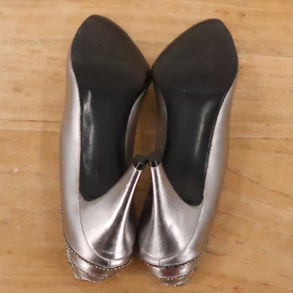 Elegance by Edythe Silver Metallic Rhinestone Pumps Size Leather Vtg Y2K - Picture 5 of 13
